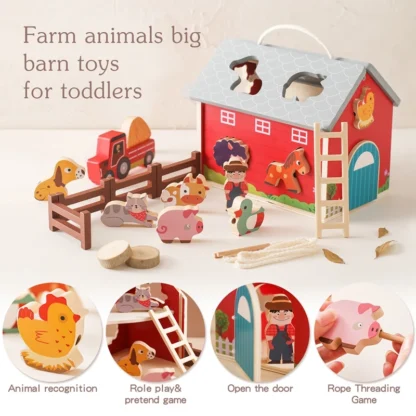 Montessori Toys Wooden Simulated Farm Setting Scene Toys Baby Shape Matching Animal Threading Toys Children Puzzle Blocks Gifts