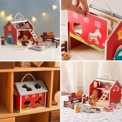 Montessori Toys Wooden Simulated Farm Setting Scene Toys Baby Shape Matching Animal Threading Toys Children Puzzle Blocks Gifts - Image 3