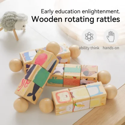 Montessori Baby Toys Wooden Cartoon Block Rattle Toys Early Educational Toys for Kids Wooden Craft Toddler Toys Baby Accessories - Image 4