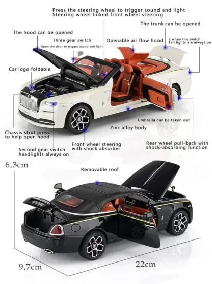 1:24 Rolls Royce Dawn Car Model Simulation Alloy Convertible Sports Car Sound And Light Pull Back Toy Car Boy Collection Gift - Image 2