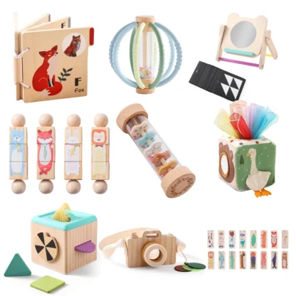 Montessori Baby Toys Wooden Cartoon Block Rattle Toys Early Educational Toys for Kids Wooden Craft Toddler Toys Baby Accessories