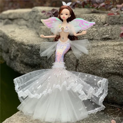 12inch Mermaid Doll Bjd Mermaid Toy Joint Movable Wedding Mermaid Doll 3D Eye Clothes Detachable Dress-up Toy Girl Birthday Gift - Image 2