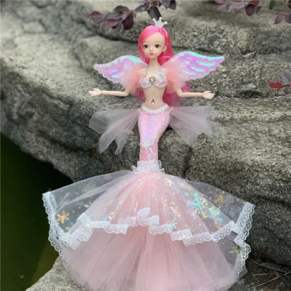 12inch Mermaid Doll Bjd Mermaid Toy Joint Movable Wedding Mermaid Doll 3D Eye Clothes Detachable Dress-up Toy Girl Birthday Gift - Image 3