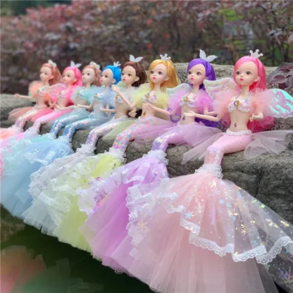 12inch Mermaid Doll Bjd Mermaid Toy Joint Movable Wedding Mermaid Doll 3D Eye Clothes Detachable Dress-up Toy Girl Birthday Gift