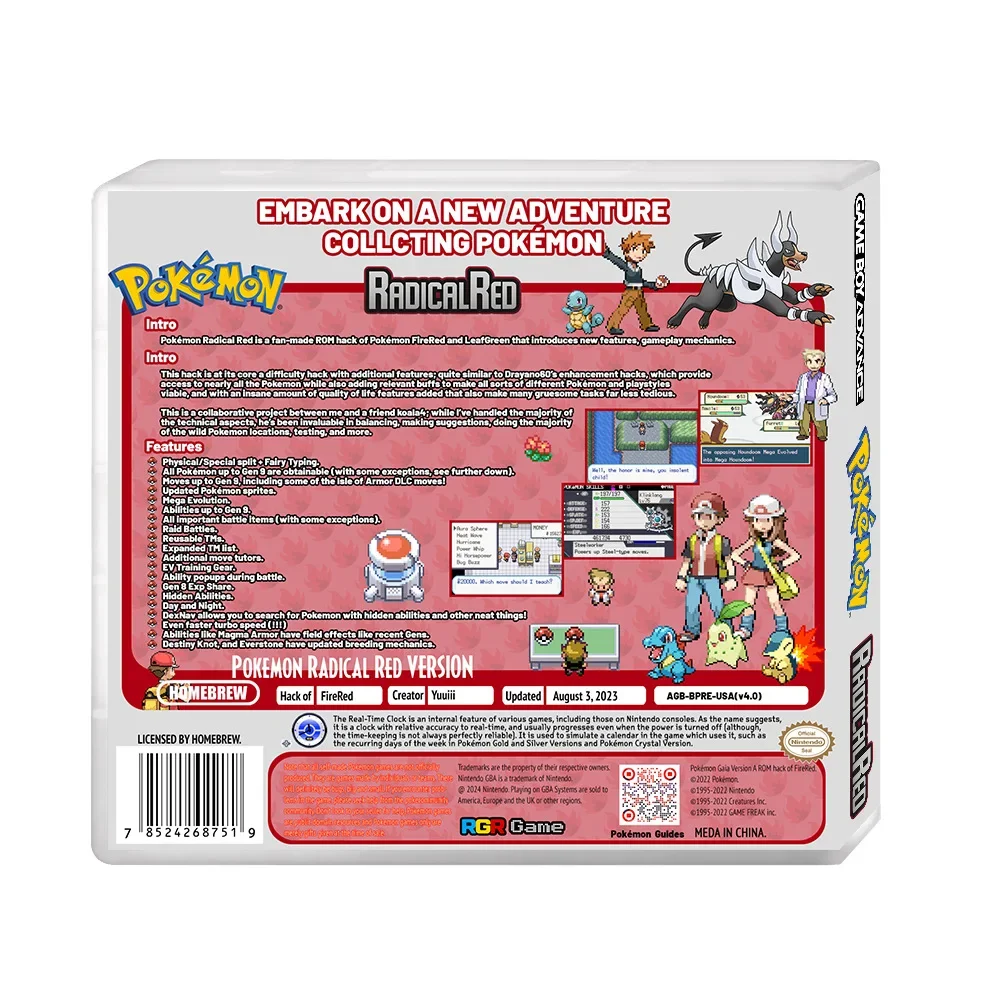 GBA RTC Pokemon Real Clock New Version 2.0 Game Card Featured Popular English Games