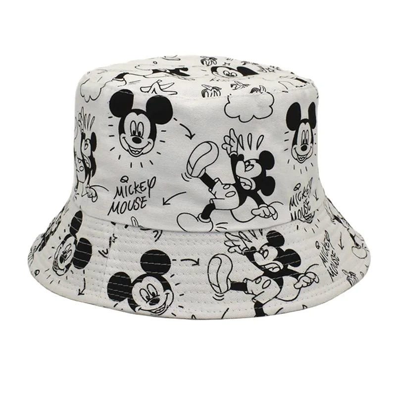 Disney Mickey 2024 New Fashion Hat Cartoon Cute Female Fisherman Hat Luxury Brand Double-sided Style Fashion Travel Sunshade Hat