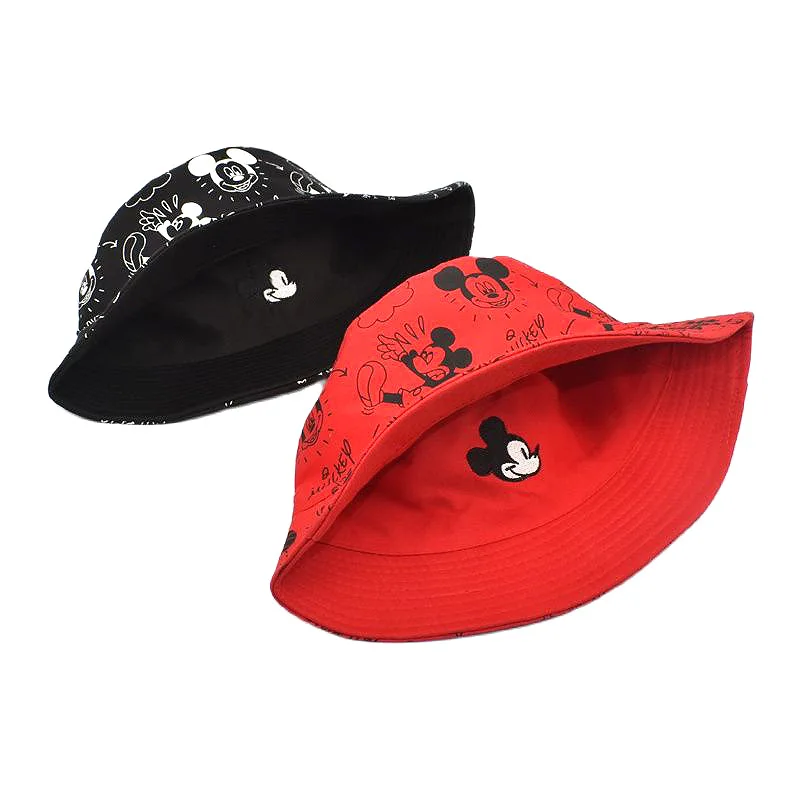 Disney Mickey 2024 New Fashion Hat Cartoon Cute Female Fisherman Hat Luxury Brand Double-sided Style Fashion Travel Sunshade Hat