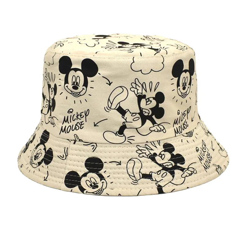 Disney Mickey 2024 New Fashion Hat Cartoon Cute Female Fisherman Hat Luxury Brand Double-sided Style Fashion Travel Sunshade Hat