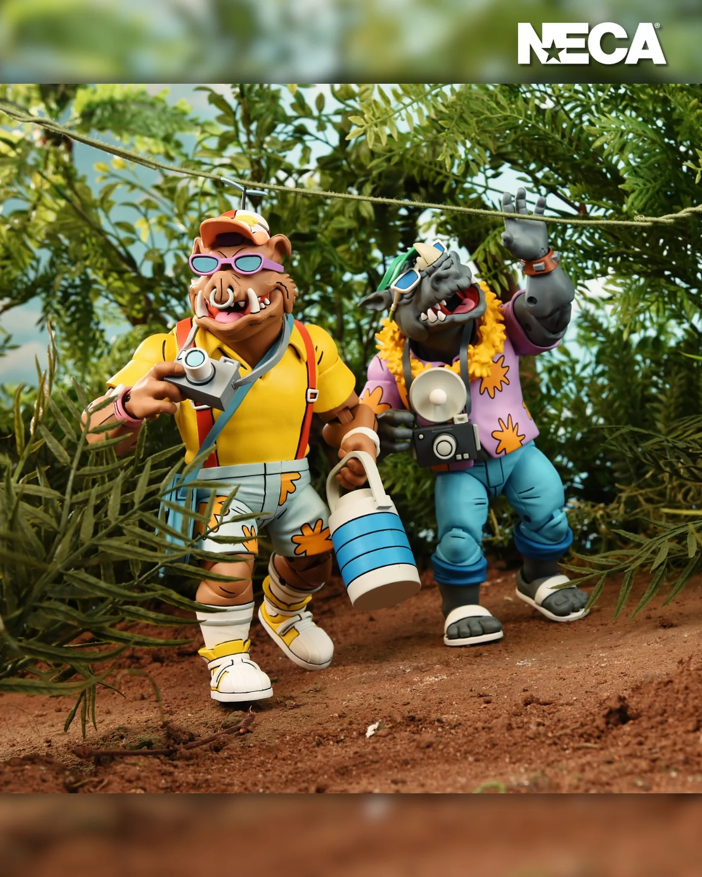 NECA Teenage Mutant Ninja Turtles (Cartoon) - Vacation Bebop and Rocksteady 7” Scale Action Figure 2-Pack Model Doll Gift