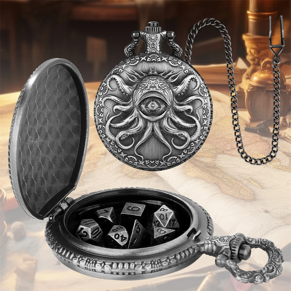 Novel Retro Pocket Watch Case with 7pcs/Set Mini Metal Dices Pendant Pocket Chain Entertainment Antique Style Gift for Men Novel Retro Pocket Watch Case with 7pcs/Set Mini Metal Dices Pendant Pocket Chain Entertainment Antique Style Gift for Men