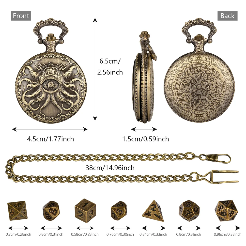 Novel Retro Pocket Watch Case with 7pcs/Set Mini Metal Dices Pendant Pocket Chain Entertainment Antique Style Gift for Men Novel Retro Pocket Watch Case with 7pcs/Set Mini Metal Dices Pendant Pocket Chain Entertainment Antique Style Gift for Men