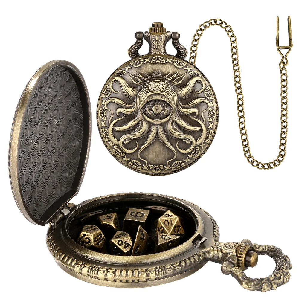 Novel Retro Pocket Watch Case with 7pcs/Set Mini Metal Dices Pendant Pocket Chain Entertainment Antique Style Gift for Men Novel Retro Pocket Watch Case with 7pcs/Set Mini Metal Dices Pendant Pocket Chain Entertainment Antique Style Gift for Men