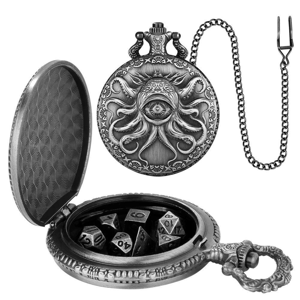 Novel Retro Pocket Watch Case with 7pcs/Set Mini Metal Dices Pendant Pocket Chain Entertainment Antique Style Gift for Men Novel Retro Pocket Watch Case with 7pcs/Set Mini Metal Dices Pendant Pocket Chain Entertainment Antique Style Gift for Men