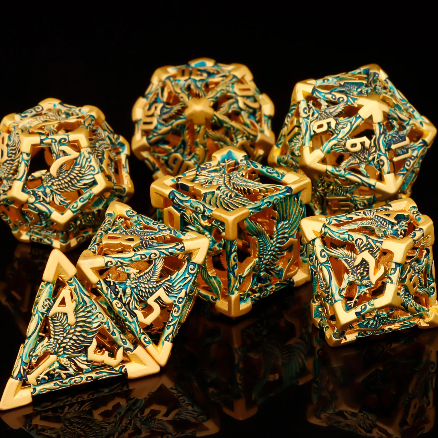 D+D Metal Dice Set DND New Green Tree Root RPG Multi sided Dice Role Playing Game Dragon and Dungeon Trailblazer Mathematics Tea