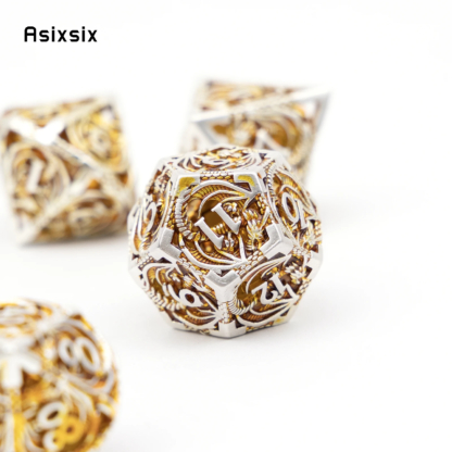 7 Pcs Golden White Dragon Metal Dice Dragon Hollow Metal Polyhedral Dice Set Suitable for Role-Playing RPG  Board Game Card Game - Image 2