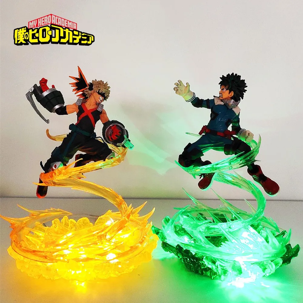 My Hero Academia Anime Figures Bakugou Katsuki VS Midoriya Izuku Action Figures Led Toy Boku no Hero Academia Battle Decor Scene